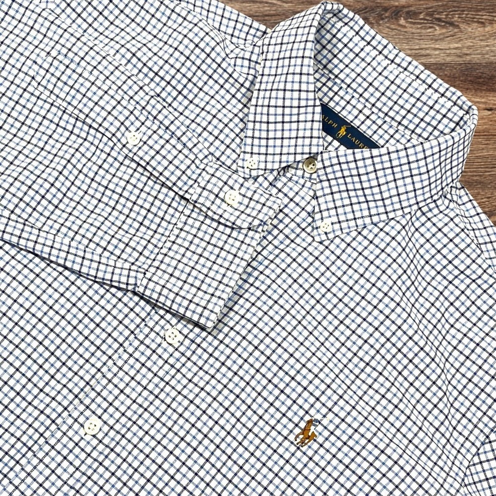 Ralph Lauren Button Down Shirt Mens XL Blue Check Long Sleeve Flesh Pony Preppy